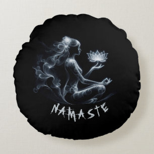 Yoga Instructor Lotus Meditation Pose Glowing Mist Round Pillow