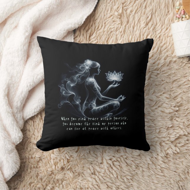 Yoga Instructor Lotus Meditation Pose Glowing Mist Throw Pillow (Blanket)
