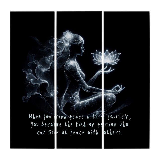 Yoga Instructor Lotus Meditation Pose Glowing Mist Triptych (Front)