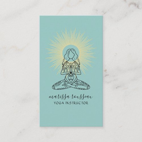 Yoga Instructor Lotus Pose Blue Green Business Card