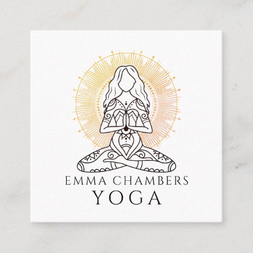 Yoga Instructor Lotus Pose Gold Mandala Square Business Card