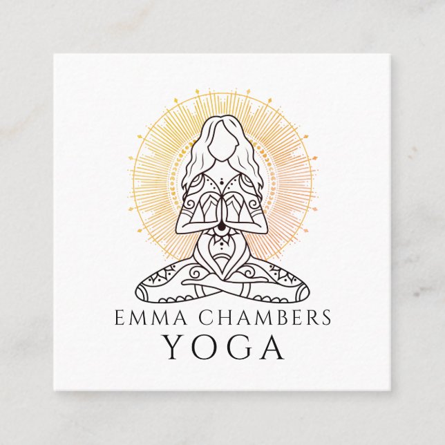 Yoga Instructor Lotus Pose Gold Mandala Square Business Card (Front)