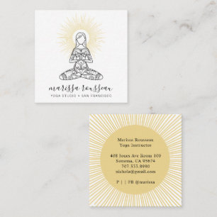 Yoga Instructor Lotus Pose Gold Sun Rays Square Business Card