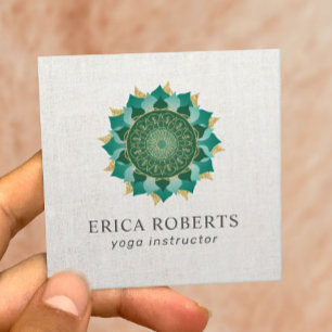 Yoga Instructor Mandala Flower Vintage Linen Square Business Card
