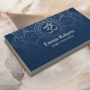 Yoga Instructor Mandala Om Sign Elegant Navy Blue Business Card