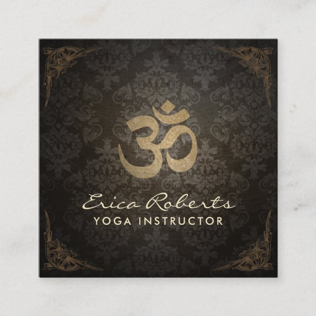 Yoga Instructor Meditation Gold Aum Sign Vintage Square Business Card (Front)