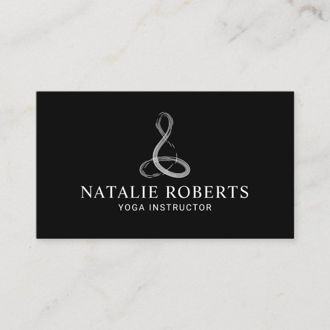 Yoga Instructor Meditation Logo Minimalist Black Business Card (Front)