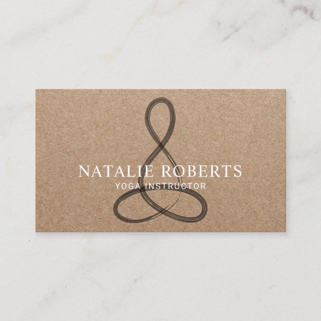 Yoga Instructor Meditation Logo Rustic Kraft Business Card (Front)