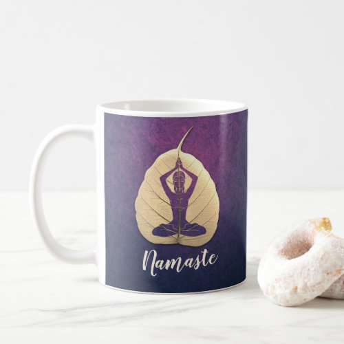 YOGA Instructor Meditation Pose Bodhi Leaf Cut Art Coffee Mug