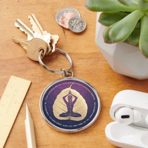 YOGA Instructor Meditation Pose Bodhi Leaf Cut Art Keychain