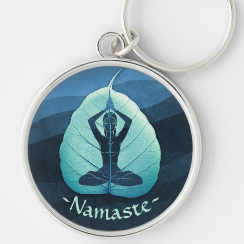 YOGA Instructor Meditation Pose Bodhi Leaf Cut Art Keychain