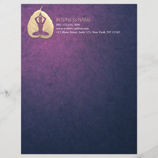 YOGA Instructor Meditation Pose Bodhi Leaf Cut Art Letterhead (Front)