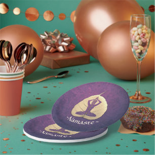 YOGA Instructor Meditation Pose Bodhi Leaf Cut Art Paper Plates