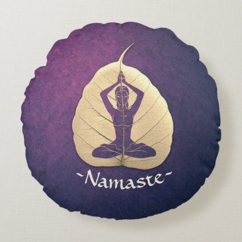 YOGA Instructor Meditation Pose Bodhi Leaf Cut Art Round Pillow