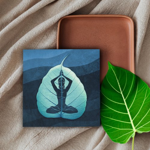 YOGA Instructor Meditation Pose Bodhi Leaf Cutting Square Business Card