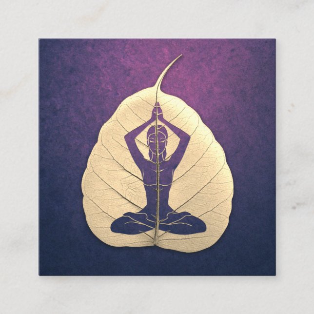 YOGA Instructor Meditation Pose Bodhi Leaf Cutting Square Business Card (Front)