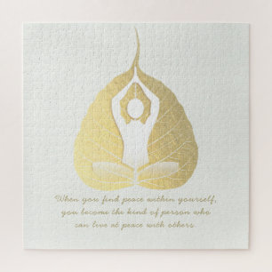 Yoga Instructor Meditation Pose Bodhi Leaf Quotes Jigsaw Puzzle