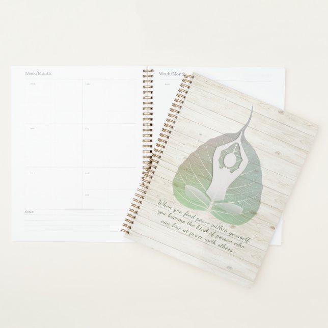 Yoga Instructor Meditation Pose Bodhi Leaf Quotes Planner (Display)