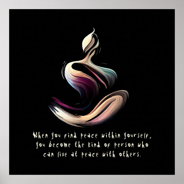 Yoga Instructor Meditation Pose Brush Stroke Quote Poster (Front)