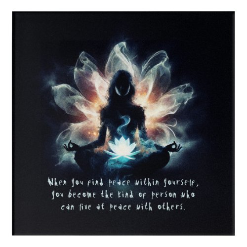 Yoga Instructor Meditation Pose Glowing Mist Lotus Acrylic Print
