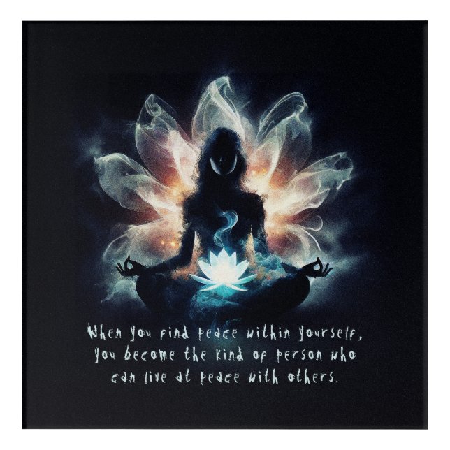 Yoga Instructor Meditation Pose Glowing Mist Lotus Acrylic Print (Front)