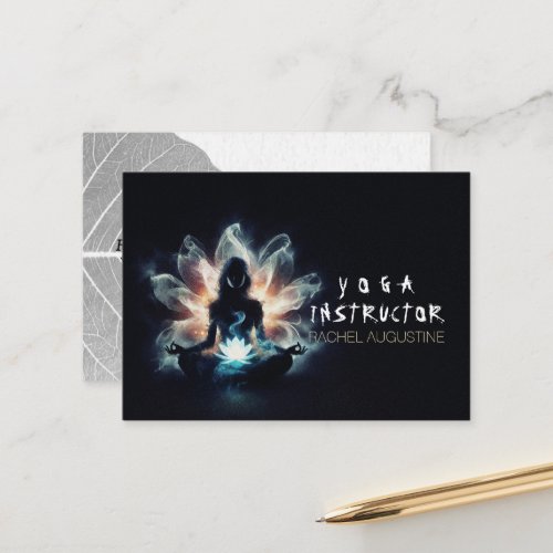 Yoga Instructor Meditation Pose Glowing Mist Lotus Appointment Card