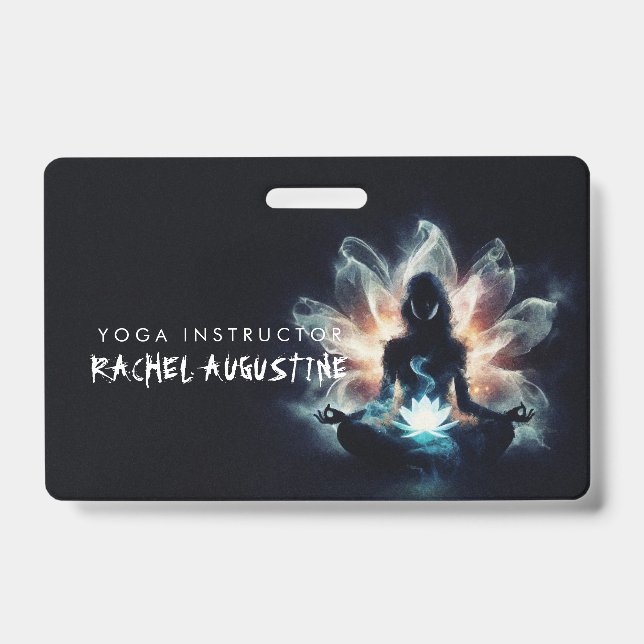 Yoga Instructor Meditation Pose Glowing Mist Lotus Badge (Front)
