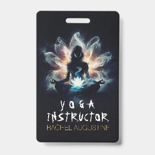 Yoga Instructor Meditation Pose Glowing Mist Lotus Badge