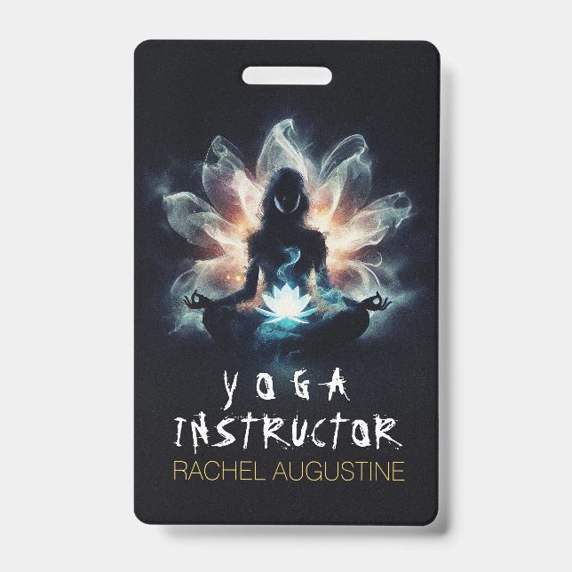 Yoga Instructor Meditation Pose Glowing Mist Lotus Badge (Front)