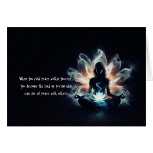 Yoga Instructor Meditation Pose Glowing Mist Lotus Cards