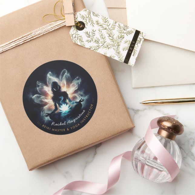 Yoga Instructor Meditation Pose Glowing Mist Lotus Classic Round Sticker (Gifting)