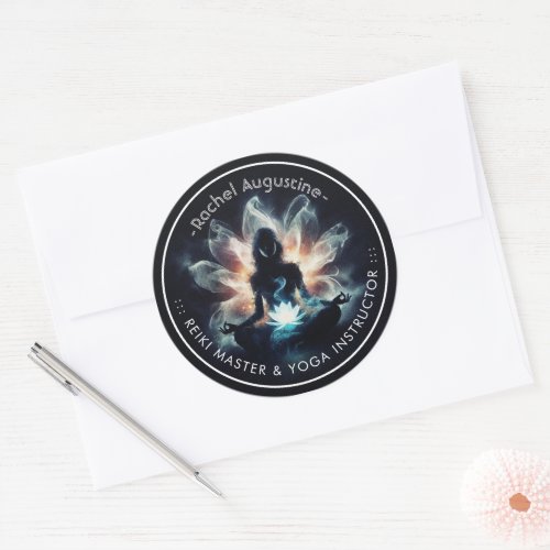 Yoga Instructor Meditation Pose Glowing Mist Lotus Classic Round Sticker