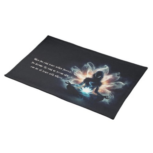 Yoga Instructor Meditation Pose Glowing Mist Lotus Cloth Placemat