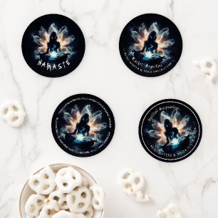Yoga Instructor Meditation Pose Glowing Mist Lotus Coaster Set