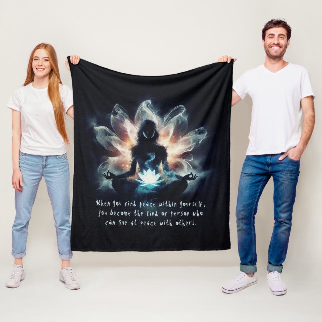 Yoga Instructor Meditation Pose Glowing Mist Lotus Fleece Blanket (In Situ)
