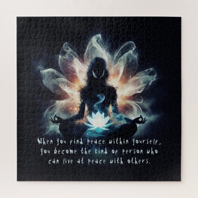Yoga Instructor Meditation Pose Glowing Mist Lotus Jigsaw Puzzle (Vertical)