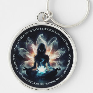 Yoga Instructor Meditation Pose Glowing Mist Lotus Keychain