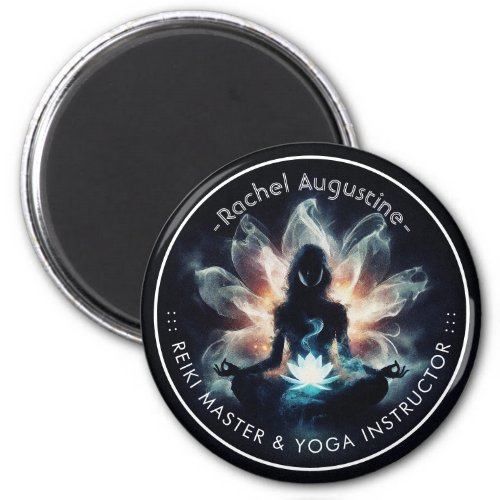 Yoga Instructor Meditation Pose Glowing Mist Lotus Magnet
