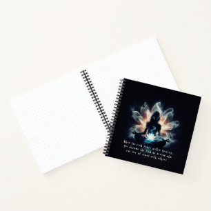 Yoga Instructor Meditation Pose Glowing Mist Lotus Notebook