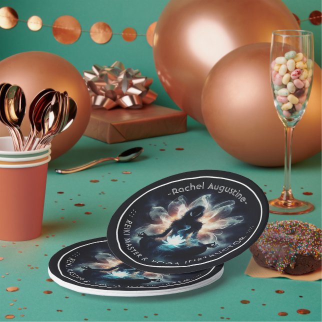 Yoga Instructor Meditation Pose Glowing Mist Lotus Paper Plates (Multi)