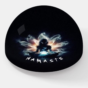 Yoga Instructor Meditation Pose Glowing Mist Lotus Paperweight