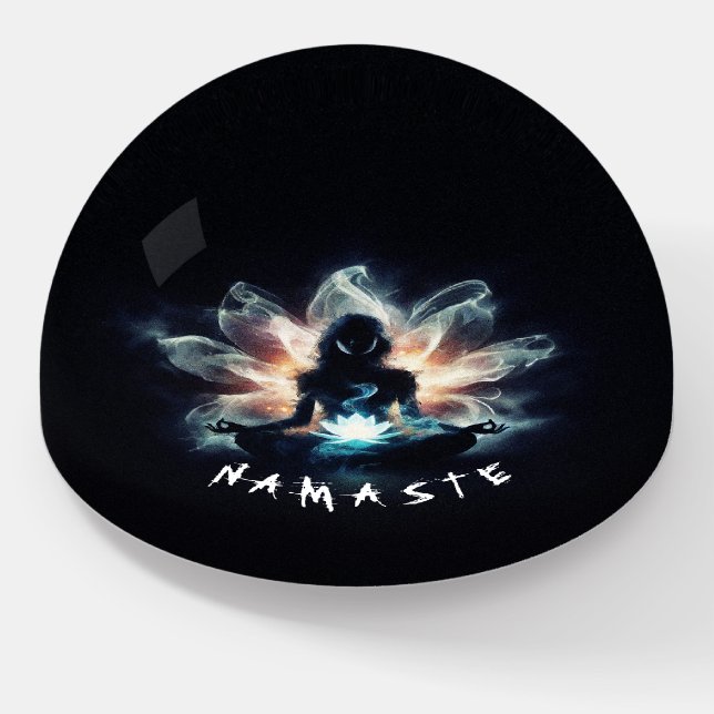 Yoga Instructor Meditation Pose Glowing Mist Lotus Paperweight (Angled)