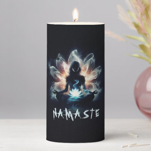 Yoga Instructor Meditation Pose Glowing Mist Lotus Pillar Candle