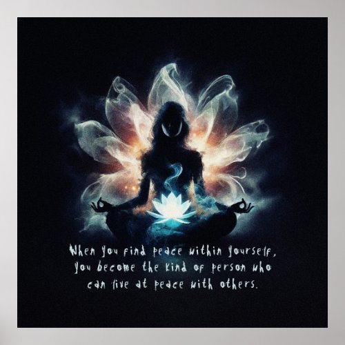 Yoga Instructor Meditation Pose Glowing Mist Lotus Poster