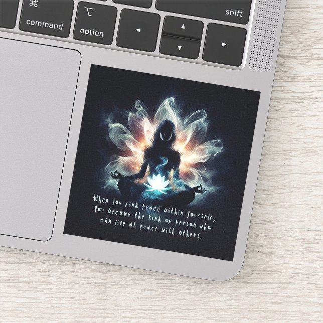 Yoga Instructor Meditation Pose Glowing Mist Lotus Sticker (Detail)