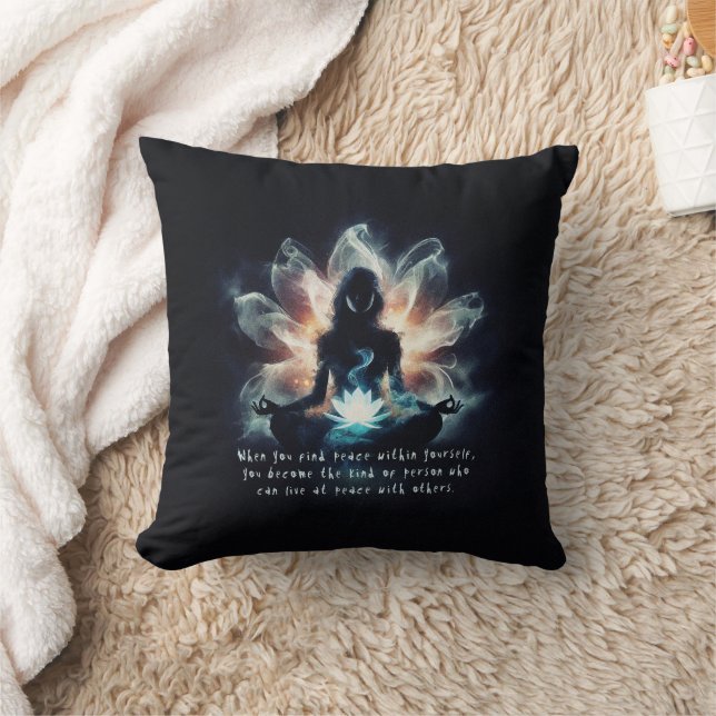 Yoga Instructor Meditation Pose Glowing Mist Lotus Throw Pillow (Blanket)
