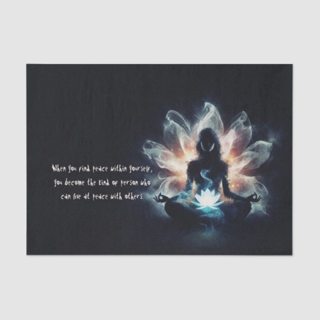 Yoga Instructor Meditation Pose Glowing Mist Lotus Tissue Paper (Front)