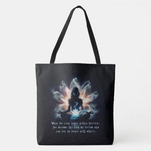 Yoga Instructor Meditation Pose Glowing Mist Lotus Tote Bag