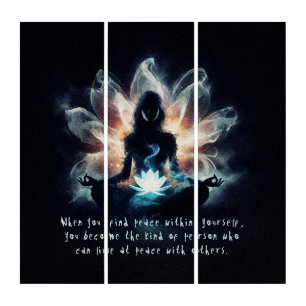 Yoga Instructor Meditation Pose Glowing Mist Lotus Triptych