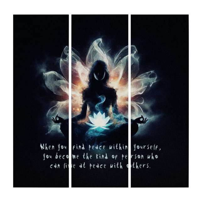 Yoga Instructor Meditation Pose Glowing Mist Lotus Triptych (Front)